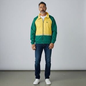 Vtg Bill Rodgers Green Gold Running Windbreaker Track Full Zip Jacket XL USA